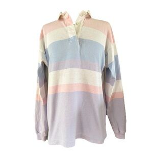 L.L. Bean Rugby Shirt Medium Pastel Stripes Heavy USA 1980s Vintage